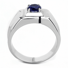 Load image into Gallery viewer, Men&#39;s Sapphire Ring Stainless Steel Round Dark Blue Montana CZ Square - Jewelry Store by Erik Rayo
