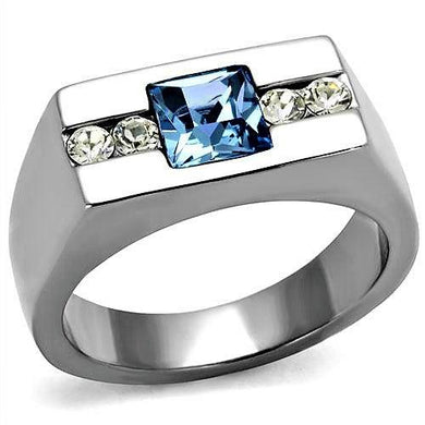 Men's Square Princess Cut Ring Aqua Blue Topaz cz Stainless Steel - ErikRayo.com