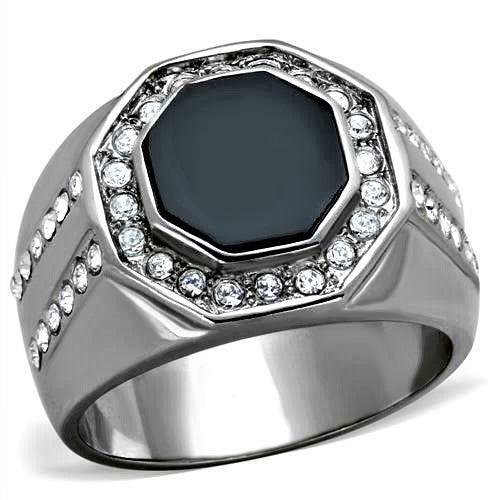 Men's Stainless Steel Black Onyx Octagon & Clear Rings - ErikRayo.com