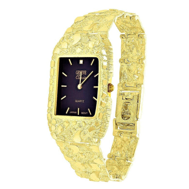 Men's Watch 10k Yellow Gold Nugget Bracelet Link Wrist Geneve with Diamond 7.5-8