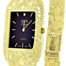 Load image into Gallery viewer, Men&#39;s Watch 10k Yellow Gold Nugget Bracelet Link Wrist Geneve with Diamond 7.5-8&quot; 49g - Jewelry Store by Erik Rayo
