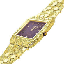 Load image into Gallery viewer, Men&#39;s Watch 10k Yellow Gold Nugget Bracelet Link Wrist Geneve with Diamond 7.5-8&quot; 49g - ErikRayo.com
