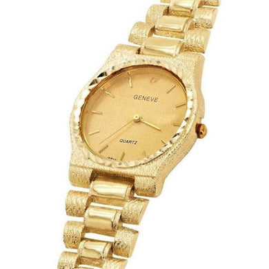 Men's Watch 10k Yellow Gold Watch Link Wrist Band with Geneve Diamond Watch 8.5-9