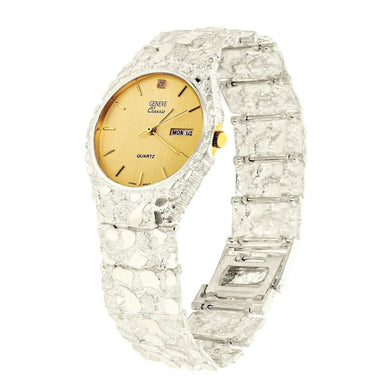 Men's Watch 925 Sterling Silver Nugget Wrist Watch Geneve Diamond Watch 7-7.5