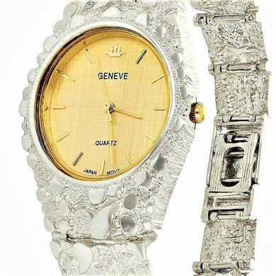 Men's Watch 925 Sterling Silver Nugget Wrist Watch with Geneve Watch 7