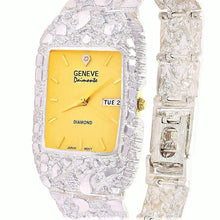Load image into Gallery viewer, Mens 925 Sterling Silver Nugget Wrist Watch Geneve Real Natural Diamond Watch 7.5-8&quot; 47gram Womens Unisex - ErikRayo.com
