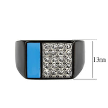 Load image into Gallery viewer, Mens Black Ring Rectangular Turquoise Stainless Steel Ring in Sea Blue with Diamonds - Jewelry Store by Erik Rayo
