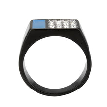 Load image into Gallery viewer, Mens Black Ring Rectangular Turquoise Stainless Steel Ring in Sea Blue with Diamonds - Jewelry Store by Erik Rayo
