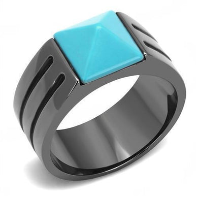 Mens Black Ring Turquoise Pyramod 316L Stainless Steel Ring in Blue - Jewelry Store by Erik Rayo
