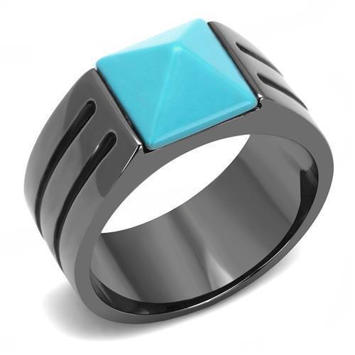 Mens Black Ring Turquoise Pyramod Stainless Steel Ring in Blue - Jewelry Store by Erik Rayo