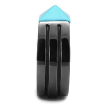 Load image into Gallery viewer, Mens Black Ring Turquoise Pyramod Stainless Steel Ring in Blue - Jewelry Store by Erik Rayo
