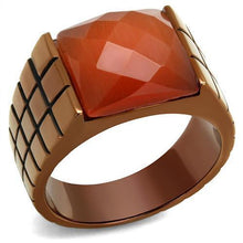 Load image into Gallery viewer, Mens Coffee Brown Ring Anillo Cafe Para Hombres 316L Stainless Steel with Semi-Precious Cat Eye in Orange - Jewelry Store by Erik Rayo
