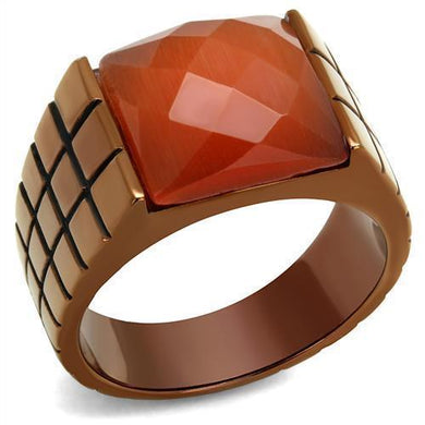 Mens Coffee Brown Ring Anillo Cafe Para Hombres 316L Stainless Steel with Semi-Precious Cat Eye in Orange - Jewelry Store by Erik Rayo