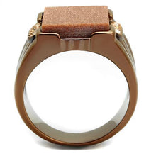 Load image into Gallery viewer, Mens Coffee Brown Ring Anillo Cafe Para Hombres 316L Stainless Steel with Semi-Precious Gold Sand Stone in Siam - Jewelry Store by Erik Rayo
