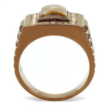 Load image into Gallery viewer, Mens Coffee Brown Ring Anillo Cafe Para Hombres 316L Stainless Steel with Semi-Precious Rain Flower Stone in Brown - Jewelry Store by Erik Rayo
