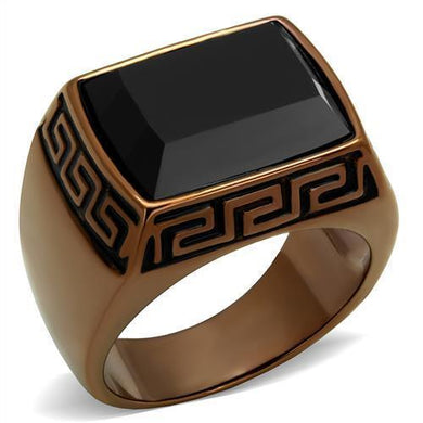 Mens Coffee Brown Ring Anillo Cafe Para Hombres 316L Stainless Steel with Synthetic Onyx in Jet - Jewelry Store by Erik Rayo