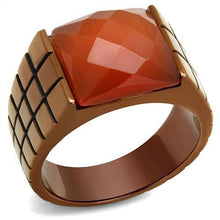 Load image into Gallery viewer, Mens Coffee Brown Ring Anillo Cafe Para Hombres Stainless Steel with Semi-Precious Cat Eye in Orange - Jewelry Store by Erik Rayo
