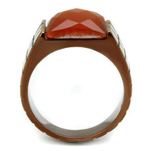 Load image into Gallery viewer, Mens Coffee Brown Ring Anillo Cafe Para Hombres Stainless Steel with Semi-Precious Cat Eye in Orange - Jewelry Store by Erik Rayo
