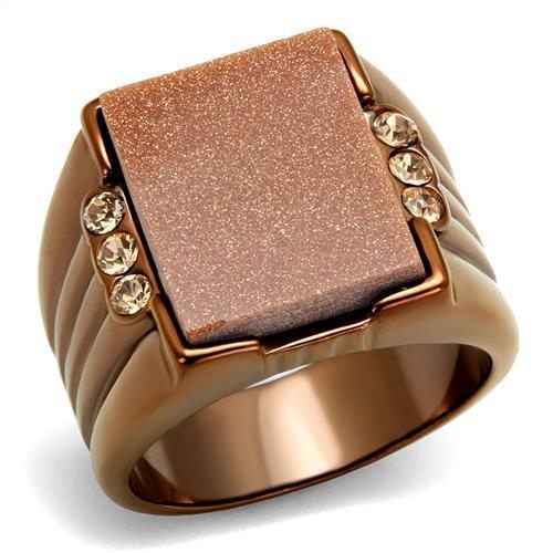 Mens Coffee Brown Ring Anillo Cafe Para Hombres Stainless Steel with Semi-Precious Gold Sand Stone in Siam - ErikRayo.com