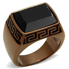 Load image into Gallery viewer, Mens Coffee Brown Ring Anillo Cafe Para Hombres Stainless Steel with Synthetic Onyx in Jet - Jewelry Store by Erik Rayo
