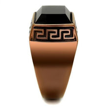 Load image into Gallery viewer, Mens Coffee Brown Ring Anillo Cafe Para Hombres Stainless Steel with Synthetic Onyx in Jet - Jewelry Store by Erik Rayo
