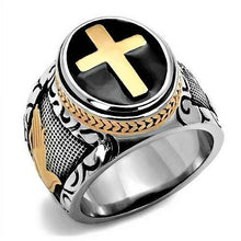 Load image into Gallery viewer, Mens Cross Ring Black Silver &amp; Rose Gold Christian Jesus Cross - ErikRayo.com
