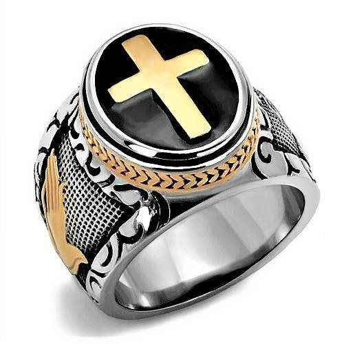 Mens Cross Ring Black Silver & Rose Gold Christian Jesus Cross - ErikRayo.com