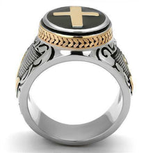 Load image into Gallery viewer, Mens Cross Ring Black Silver &amp; Rose Gold Christian Jesus Cross - ErikRayo.com
