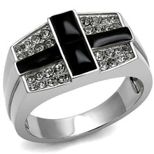 Load image into Gallery viewer, Mens Cross Rings Black Onyx Stainless Steel Ring with Top Grade Crystal in Clear - Jewelry Store by Erik Rayo
