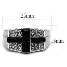 Load image into Gallery viewer, Mens Cross Rings Black Onyx Stainless Steel Ring with Top Grade Crystal in Clear - Jewelry Store by Erik Rayo

