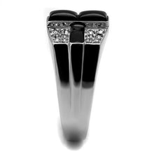 Load image into Gallery viewer, Mens Cross Rings Black Onyx Stainless Steel Ring with Top Grade Crystal in Clear - ErikRayo.com
