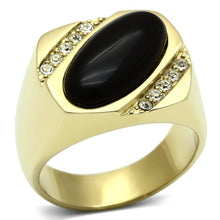 Load image into Gallery viewer, Mens Gold Black Rings Stainless Steel Onyx Anillo Oro Onyx de Compromiso Para Hombre Acero Inoxidable - Jewelry Store by Erik Rayo
