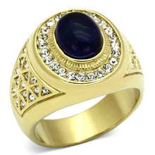Load image into Gallery viewer, Mens Gold Blue Stone Rings Stainless Steel Anillo Oro Azul Compromiso Regalo Para Hombre Acero Inoxidable - Jewelry Store by Erik Rayo
