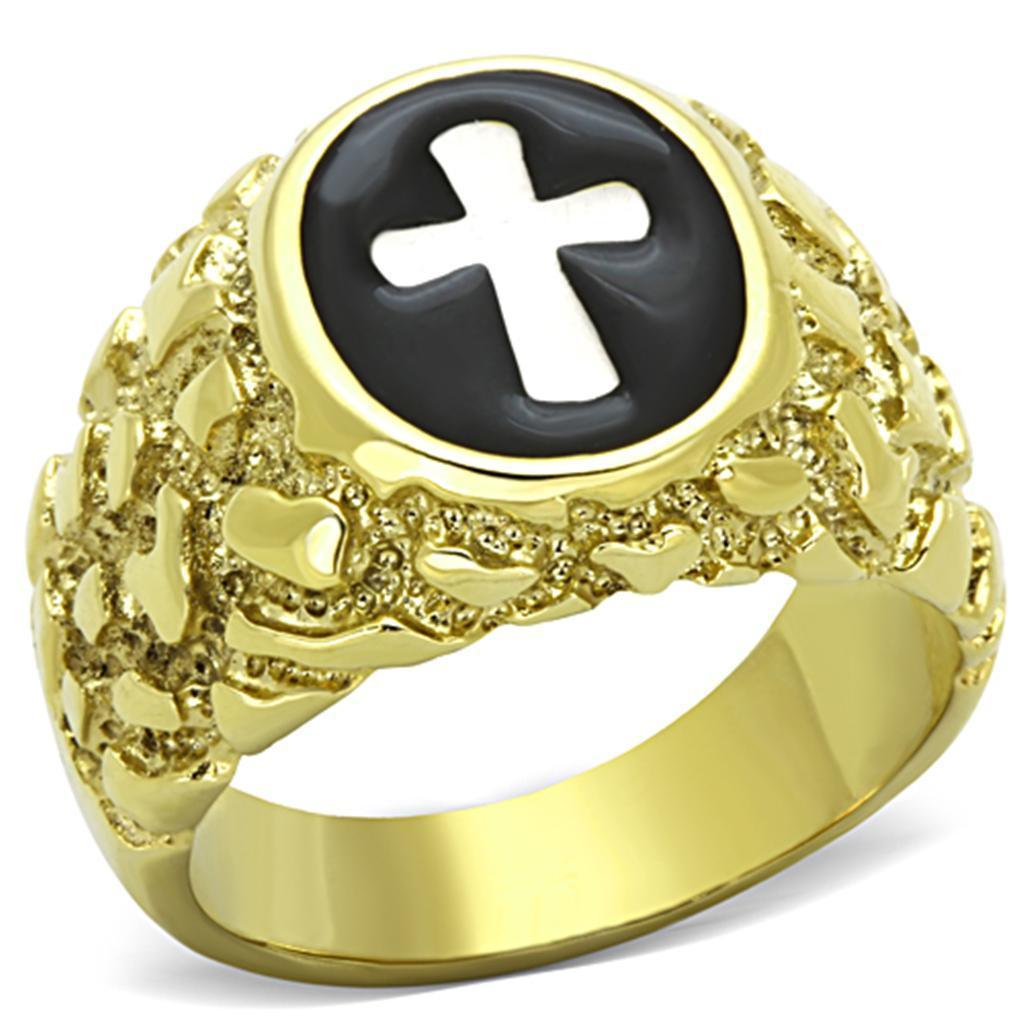 Mens Gold Cross Rings Stainless Steel Gold Nugget Anillo Oro Para Hombre Acero Inoxidable - Jewelry Store by Erik Rayo