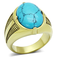 Load image into Gallery viewer, Mens Gold Ring 316L Stainless Steel Anillo Color Oro Para Hombre Ninos Acero Inoxidable Turquoise in Sea Blue Mehetabel - Jewelry Store by Erik Rayo
