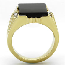 Load image into Gallery viewer, Mens Gold Ring 316L Stainless Steel Anillo Color Oro Para Hombre Ninos Acero Inoxidable with Synthetic Onyx in Jet Hope - Jewelry Store by Erik Rayo
