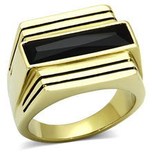 Load image into Gallery viewer, Mens Gold Ring 316L Stainless Steel Anillo Color Oro Para Hombre Ninos Acero Inoxidable with Synthetic Synthetic Glass in Jet Jerusha - Jewelry Store by Erik Rayo

