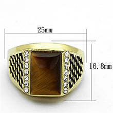 Load image into Gallery viewer, Mens Gold Ring 316L Stainless Steel Anillo Color Oro Para Hombre Ninos Acero Inoxidable with Synthetic Tiger Eye in Topaz Jescha - Jewelry Store by Erik Rayo
