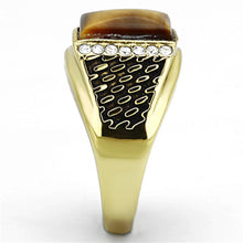 Load image into Gallery viewer, Mens Gold Ring 316L Stainless Steel Anillo Color Oro Para Hombre Ninos Acero Inoxidable with Synthetic Tiger Eye in Topaz Jescha - Jewelry Store by Erik Rayo
