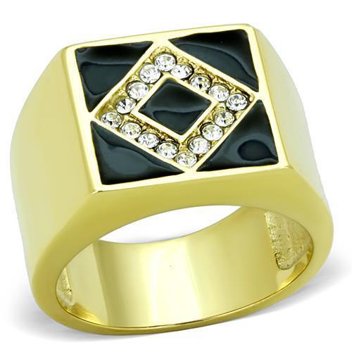 Mens Gold Ring 316L Stainless Steel Anillo Color Oro Para Hombre Ninos Acero Inoxidable with Top Grade Crystal in Clear Salome - Jewelry Store by Erik Rayo