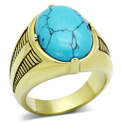 Mens Gold Ring Stainless Steel Anillo Color Oro Para Hombre Acero Inoxidable Turquoise in Sea Blue Mehetabel - Jewelry Store by Erik Rayo