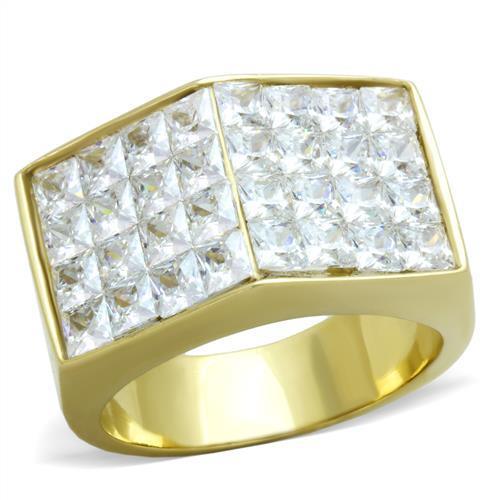 Mens Gold Ring Stainless Steel Anillo Color Oro Para Hombre Acero Inoxidable with AAA Grade CZ in Clear Gideon - Jewelry Store by Erik Rayo