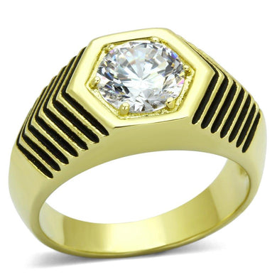 Mens Gold Ring Stainless Steel Anillo Color Oro Para Hombre Ninos Acero Inoxidable with AAA Grade CZ in Clear Merab - Jewelry Store by Erik Rayo