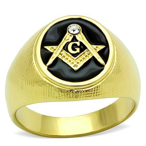 Mens Gold Ring Stainless Steel Anillo Color Oro Para Hombre Acero Inoxidable with Top Grade Crystal in Clear Bila - Jewelry Store by Erik Rayo