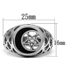 Load image into Gallery viewer, Mens Moon and Star Rings Black Fancy Stainless Steel Ring with Top Grade Crystal in Clear - ErikRayo.com
