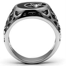 Load image into Gallery viewer, Mens Moon and Star Rings Black Fancy Stainless Steel Ring with Top Grade Crystal in Clear - Jewelry Store by Erik Rayo
