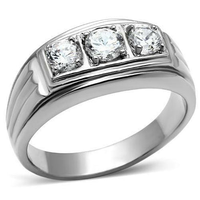 Mens Ring 3 Round Cut Cubic Zirconia cz Silver Stainless Steel - ErikRayo.com