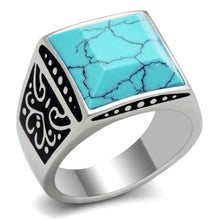 Load image into Gallery viewer, Mens Ring 3D Squared Turquoise 316L Stainless Steel Ring in Blue - Jewelry Store by Erik Rayo
