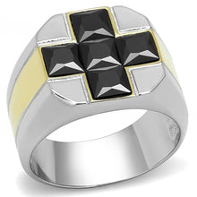 Load image into Gallery viewer, Mens Ring Black Cross Two Tone Stainless Steel Ring with AAA Grade CZ in Black Diamond - Jewelry Store by Erik Rayo
