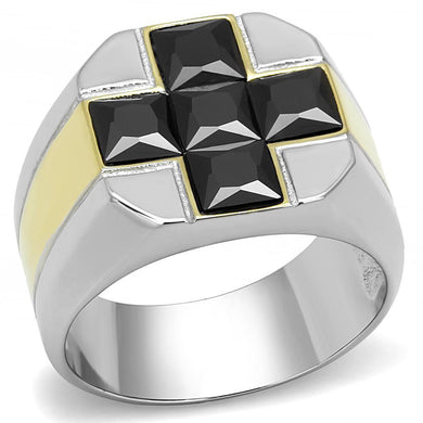Mens Ring Black Cross Two Tone Stainless Steel Ring with AAA Grade CZ in Black Diamond - Jewelry Store by Erik Rayo